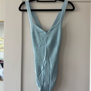 Abercrombie & Fitch Light Blue Ribbed V-Neck Bodysuit